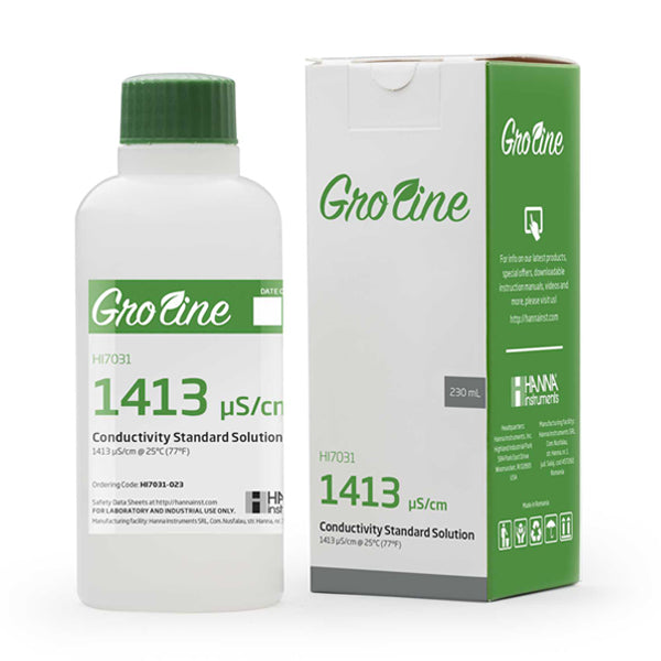 GroLine 1413 µS/cm Conductivity Standard with Certificate (230mL Bottle)