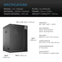 AC Infinity CLOUDLAB 866, GROW TENT, 60" X 60" X 80"