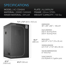 AC Infinity CLOUDLAB 844, GROW TENT, 48" X 48" X 80"