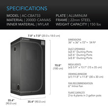 AC Infinity CLOUDLAB 733, ADVANCE GROW TENT 36" X 36" X 72"