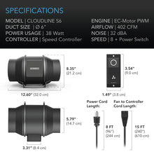 AC Infinity CLOUDLINE S6, QUIET INLINE DUCT FAN SYSTEM WITH SPEED CONTROLLER, 6-INCH