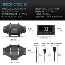 AC Infinity CLOUDLINE T4, QUIET INLINE DUCT FAN SYSTEM WITH TEMPERATURE AND HUMIDITY CONTROLLER, 4-INCH