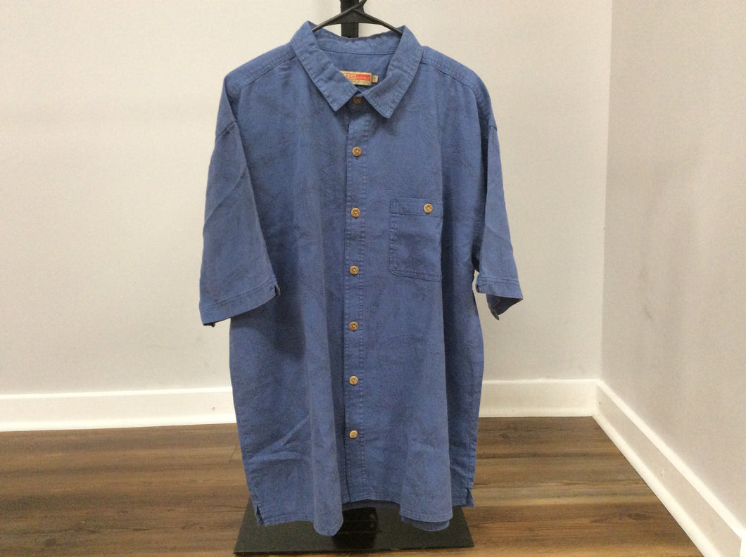 Hemp Printed Hemp Leaf Blue Button Down